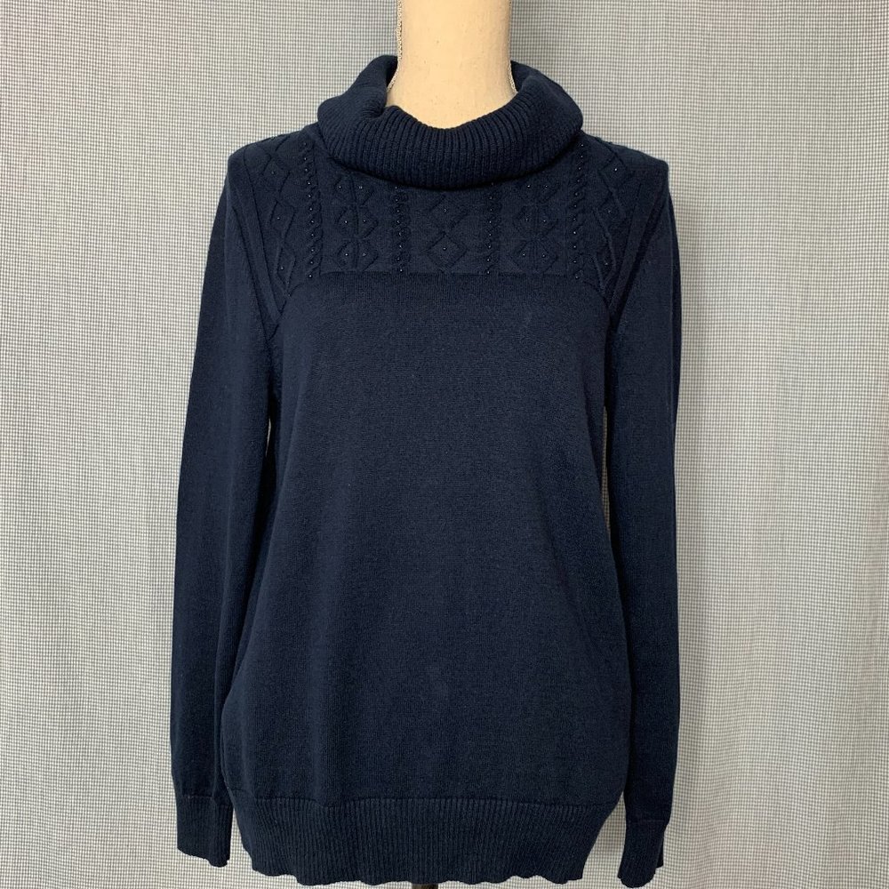 Women's HAGGAR Sweater / NAVY BLUE Cowl Neck Sweater / Diamond Pattern Sweater /